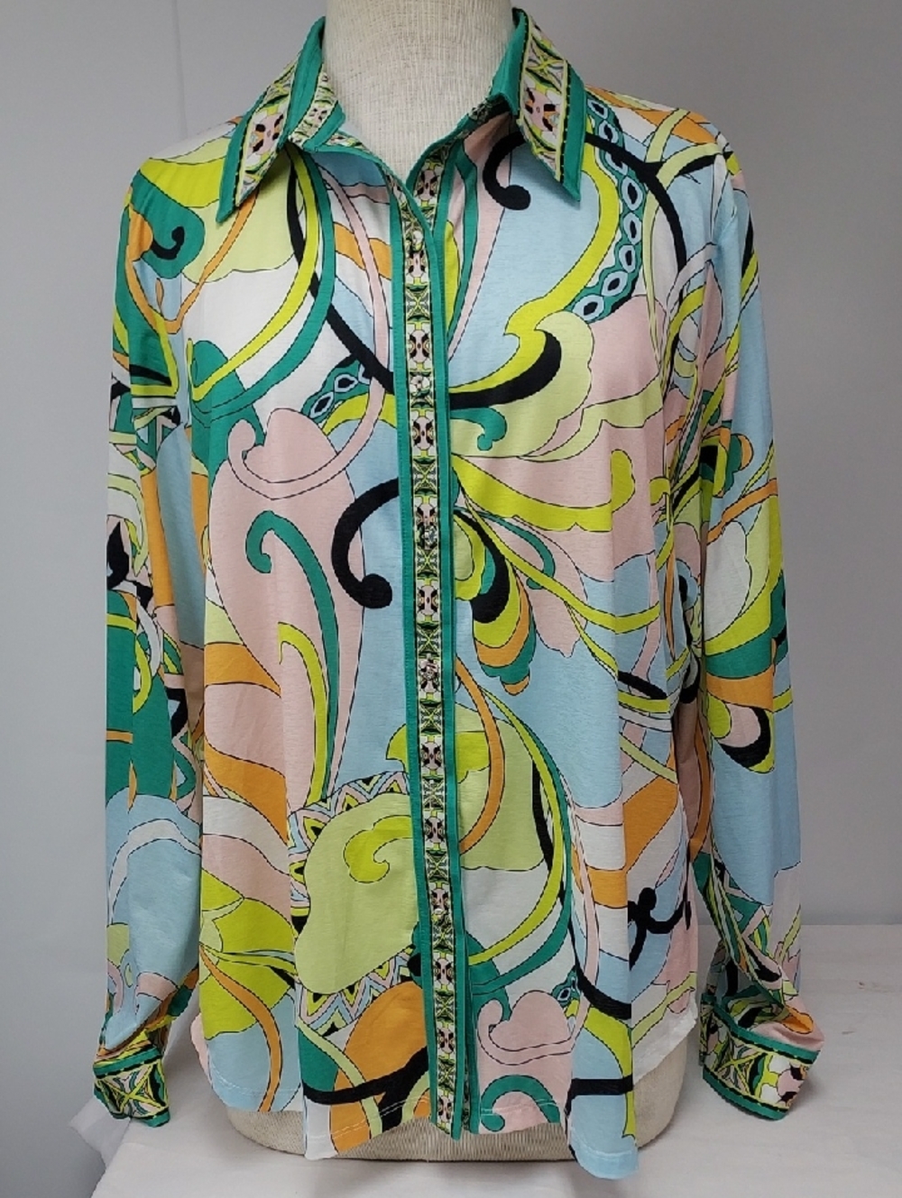 Jean-Pierre Klifa Colorful Swirl Print Button-Up Shirt - Pastel Multi, NWT